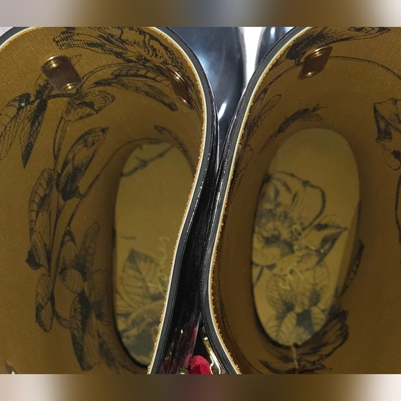 Joules Evedon Glossy Black Boots with Red Ribbon Women's Size 9 - Picture 7 of 9